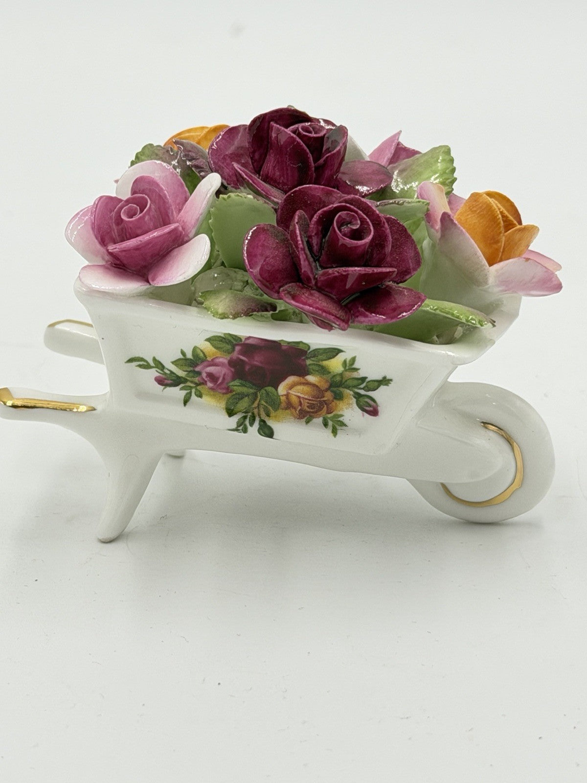 Royal Albert Old Country Roses Wheelbarrow W/ Flowers Figurine Hand Painted 2”