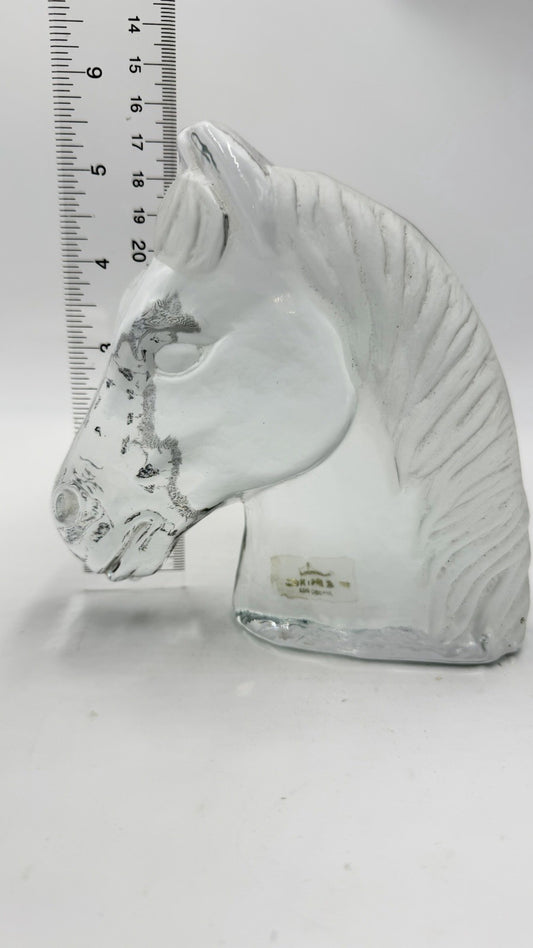 Viking Art Glass Horse Head Frosted Clear Bookend Paperweight Figurine 5.5”