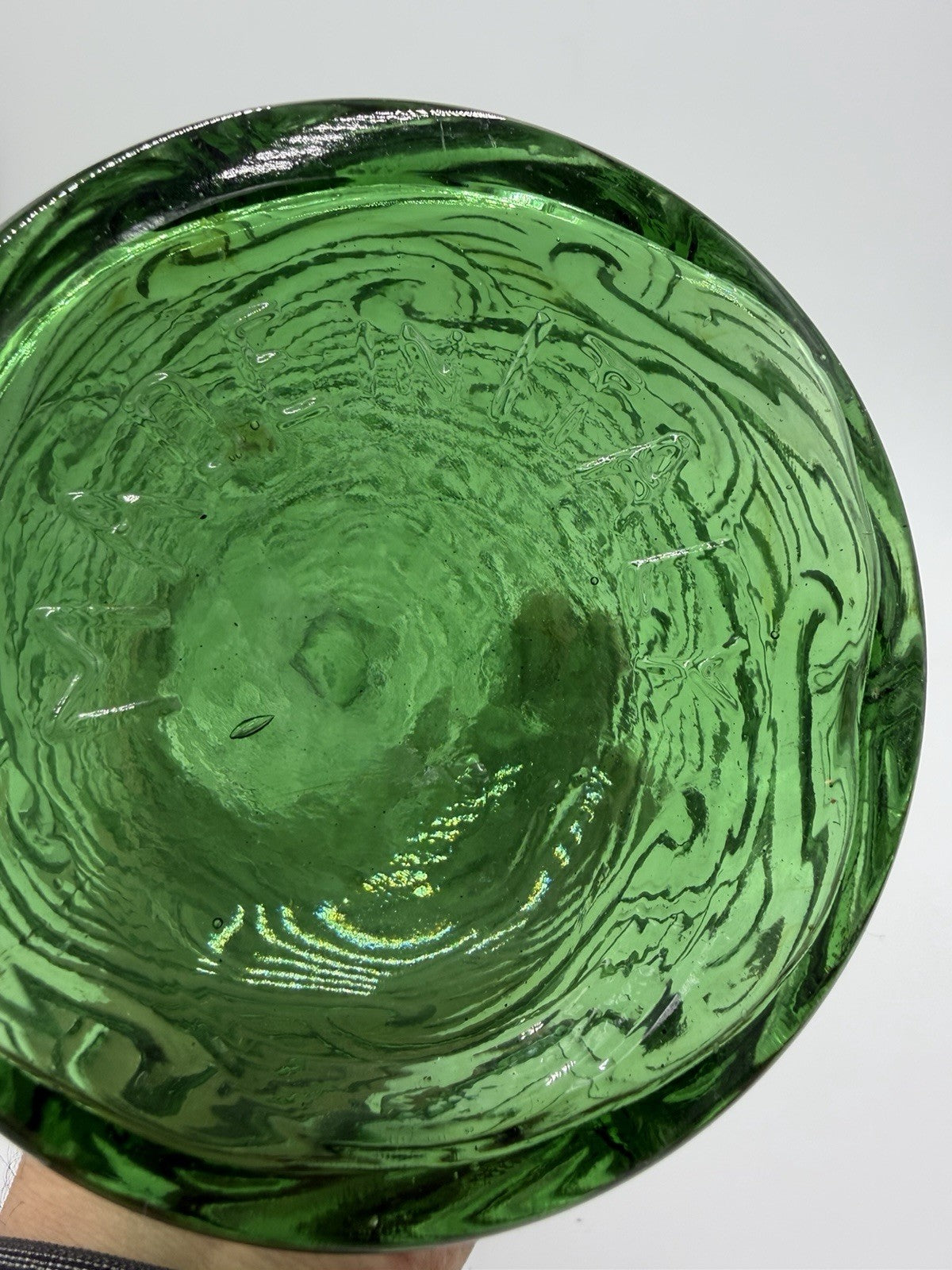 MCM Empoli Art Glass Green Wave Genie Bottle Decanter Hobnail Stopper Italy