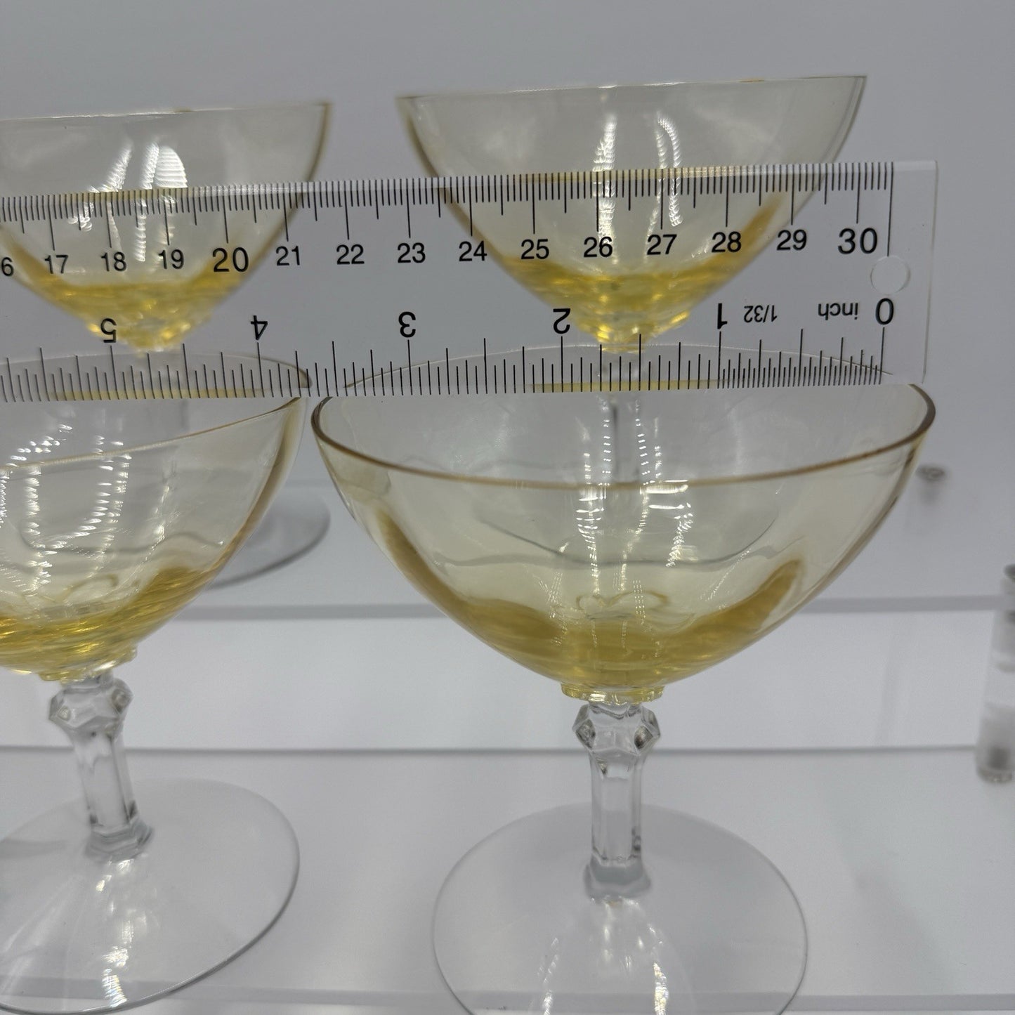 Fostoria Topaz Low Stem Art Glass Sherbet Champagne Yellow Glasses 4” Set 4
