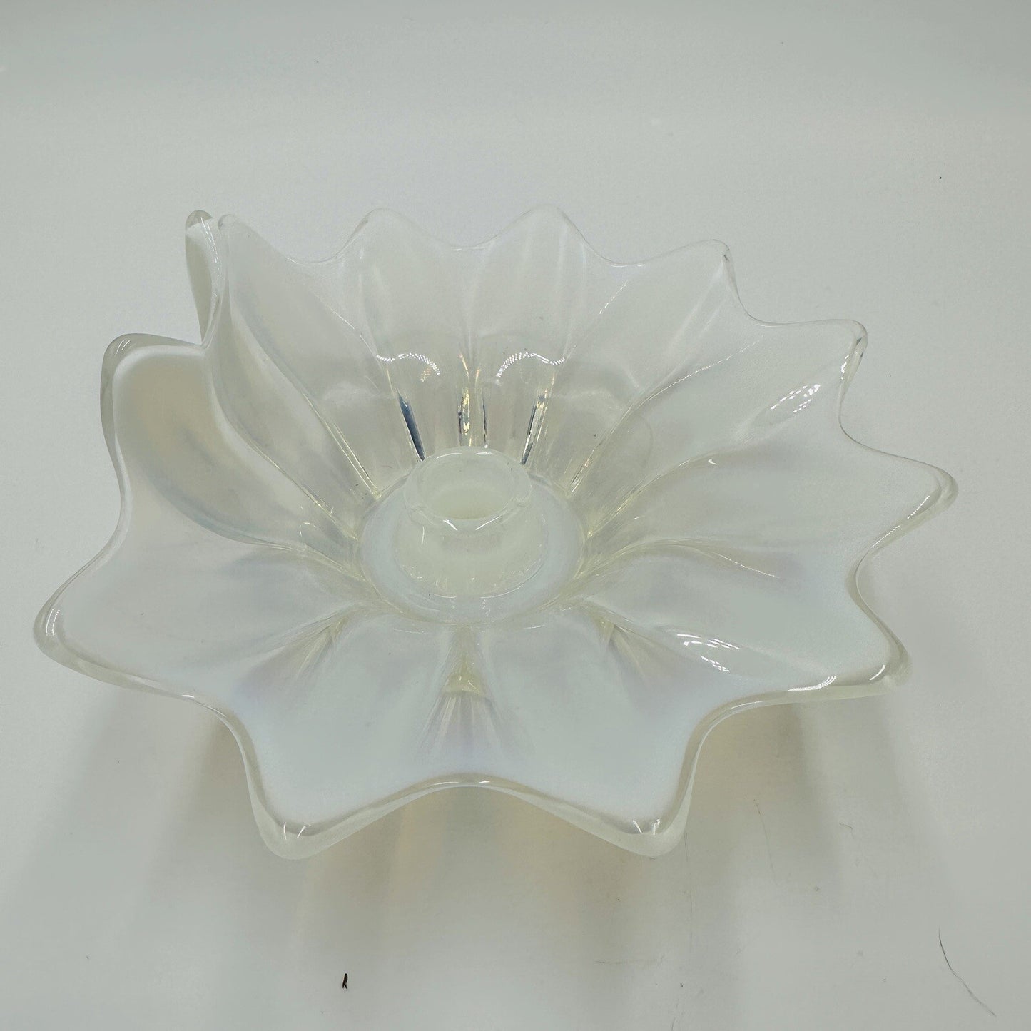 Fostoria Heirloom Glass Opalescent Taper Candle Holder Fold Over Ddge White