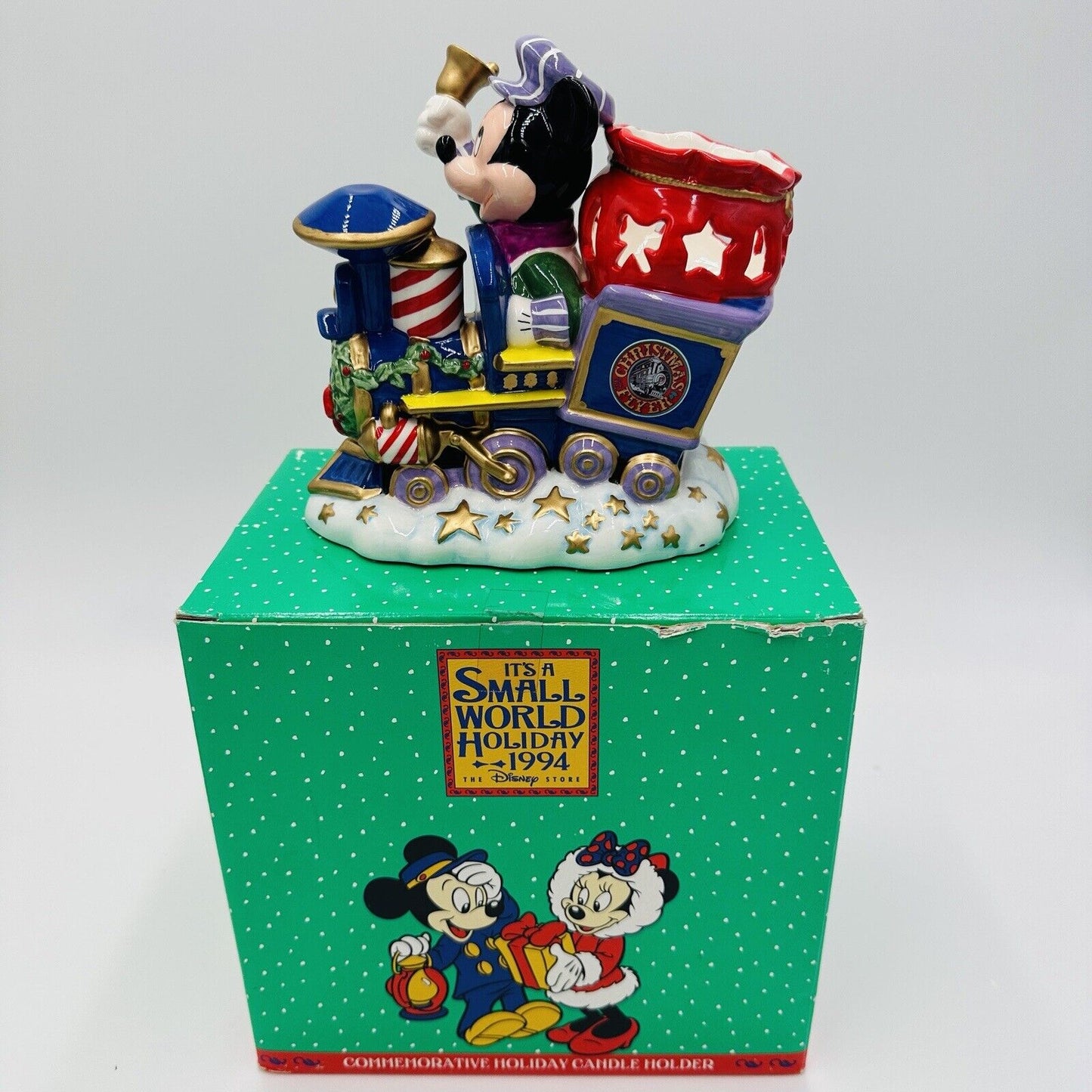 Disney Candleholder Mickey Train It's a Small World Christmas Vintage Boxed