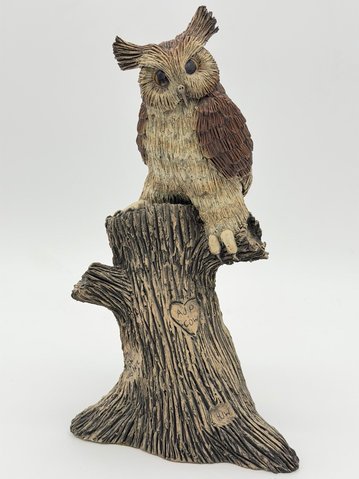Clarence Cameron Studio Art Pottery Owl on a Branch Sculpture 11” Signed 1973