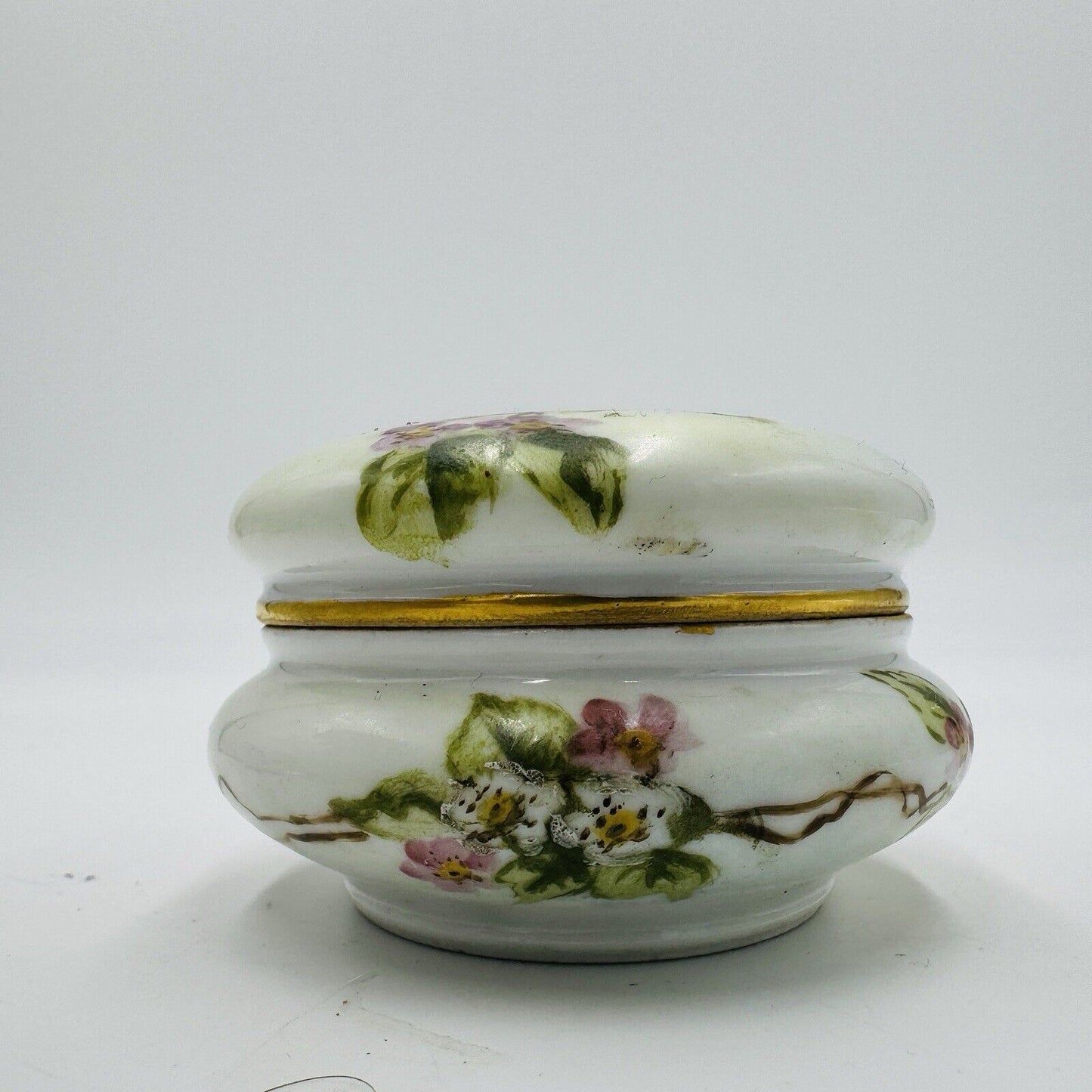 Antique T&V Limoges France Porcelain Floral Trinket Box Jewelry Box Painted 2”