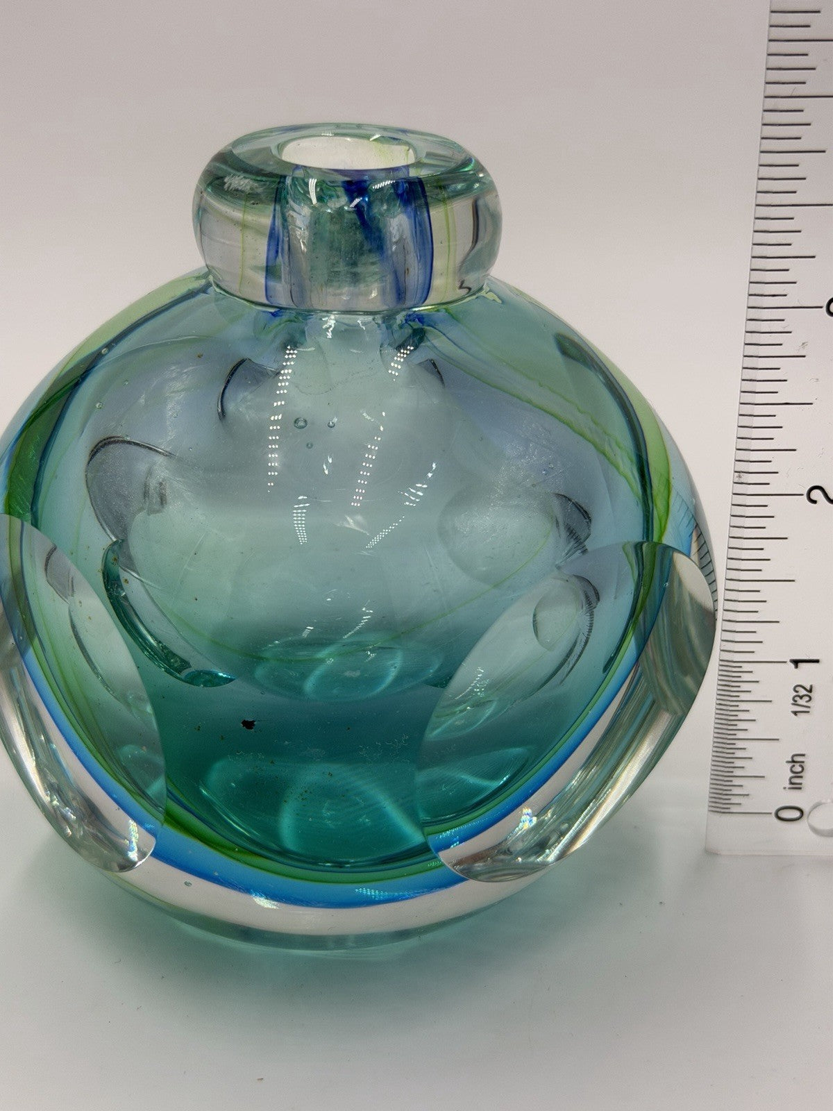 Vintage Murano Italy Flavio Poli Sommerso Faceted Art Glass Bottle Vase 4”