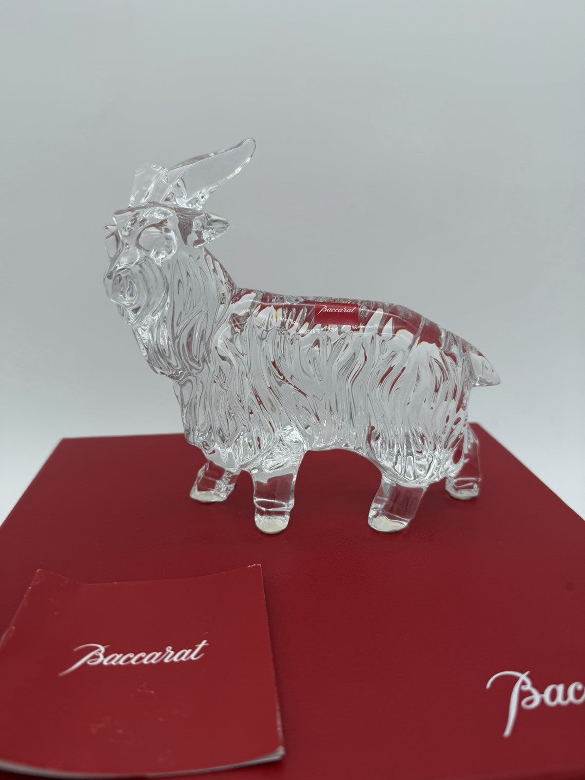 Baccarat Long Hair Goat Crystal France Clear Solid Figurine Sheep Boxed Rare