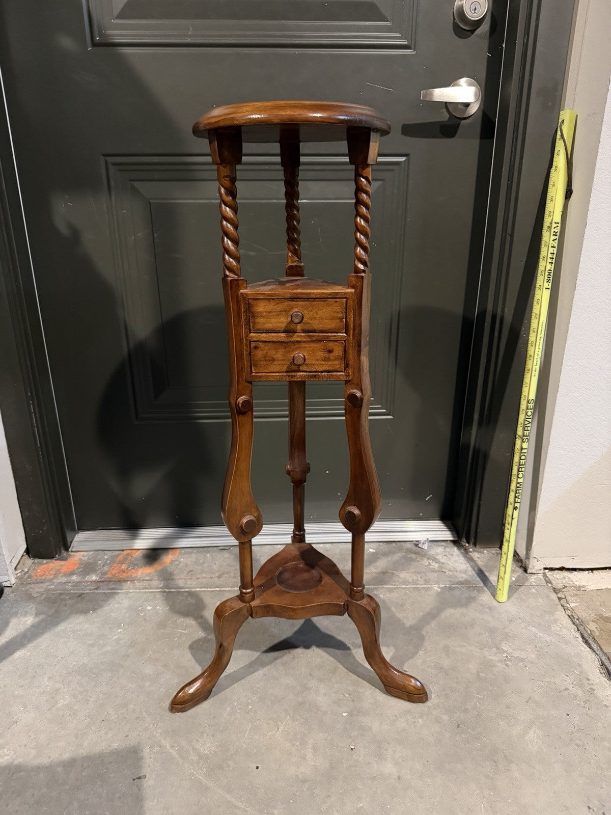 Victorian Mahogany Two Drawer Barley Twist Pedestal Plant Stand Wood Table 34”H