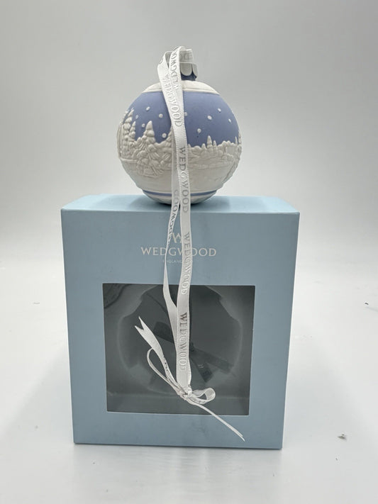 Wedgwood Jasperware Blue Sleigh Ride Santa Christmas Ball Ornament Boxed