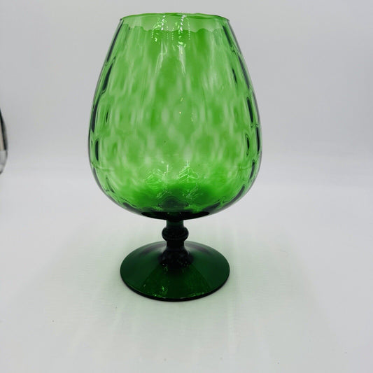 MCM Empoli Green Art Glass Lattice Optic Balloon Compote Footed Snifter Shape 9”