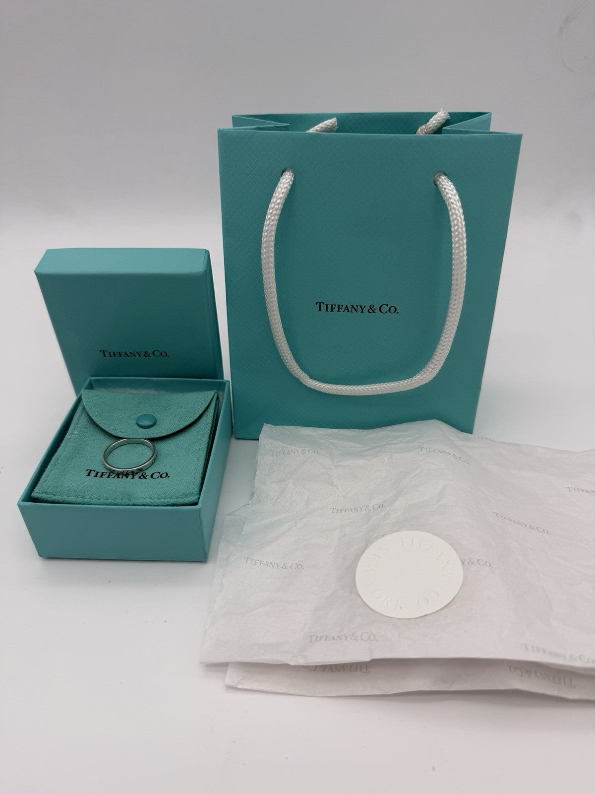 Tiffany &Co Sterling Silver I Love You Notes Narrow Band Ring Box/pouch Size 9