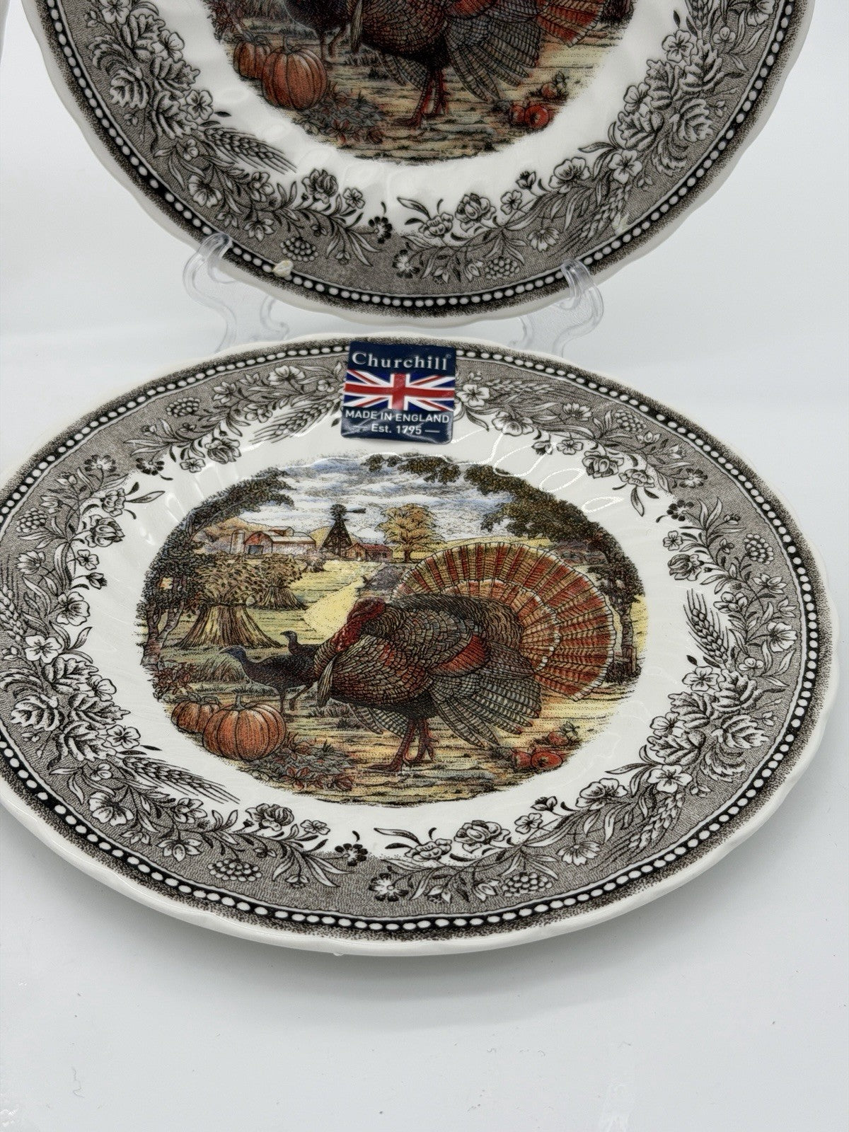 ROYAL WESSEX England porcelain Harvest Festival turkey salad plates set 4