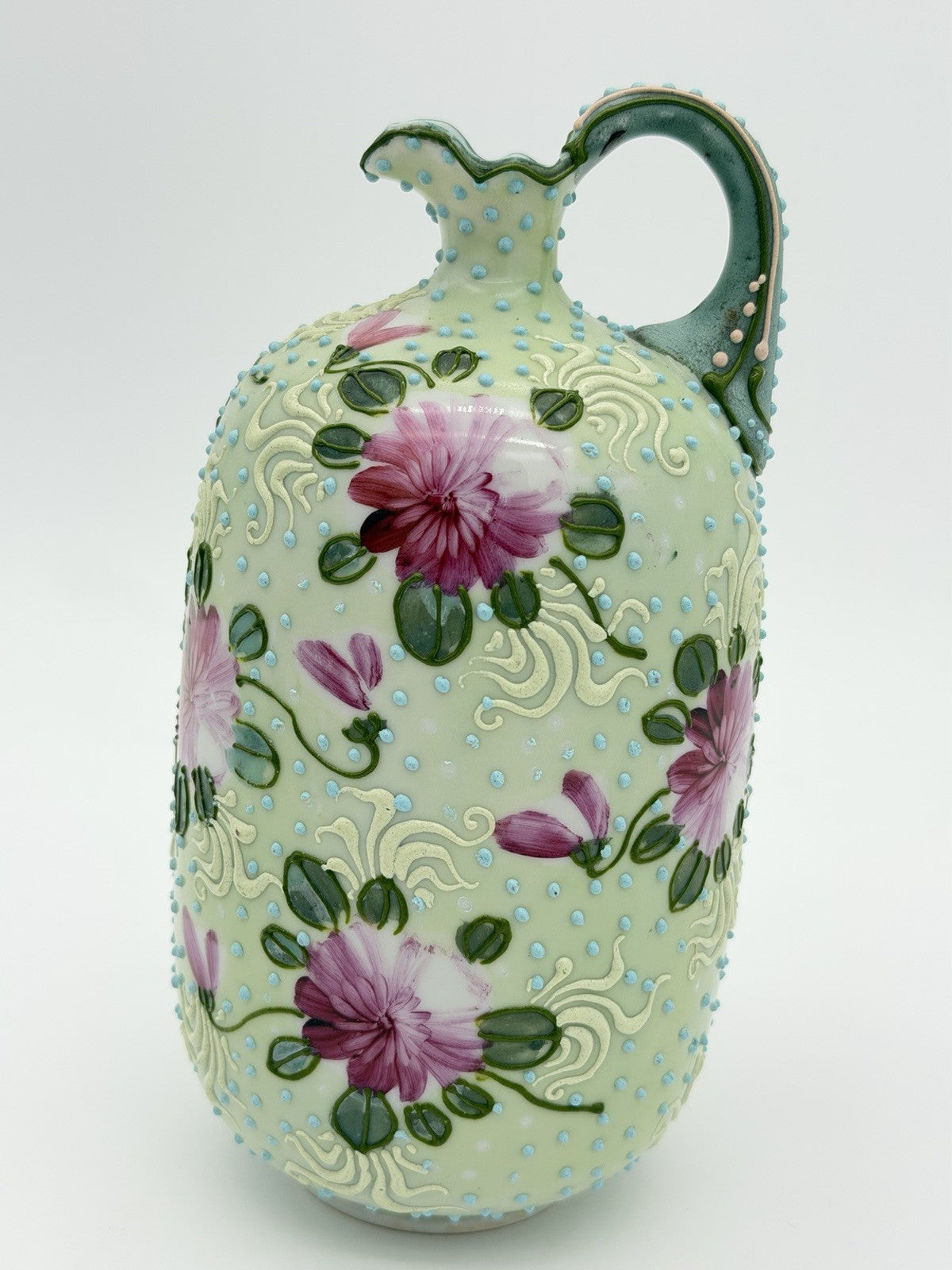 Antique Nippon Japanese Porcelain MEIJI-ERA Moriage beaded Floral 7.5” Vase