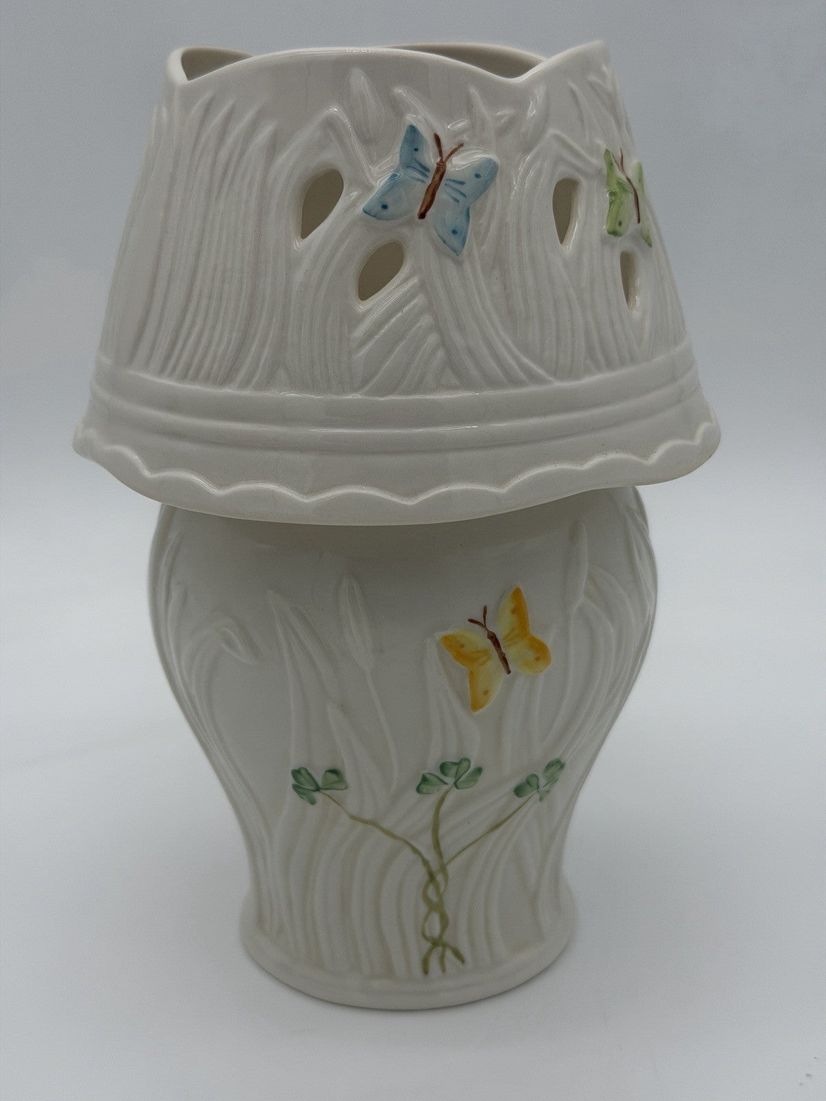 Belleek Ireland porcelain summer butterfly pierced votive lamp 13th Anniversary