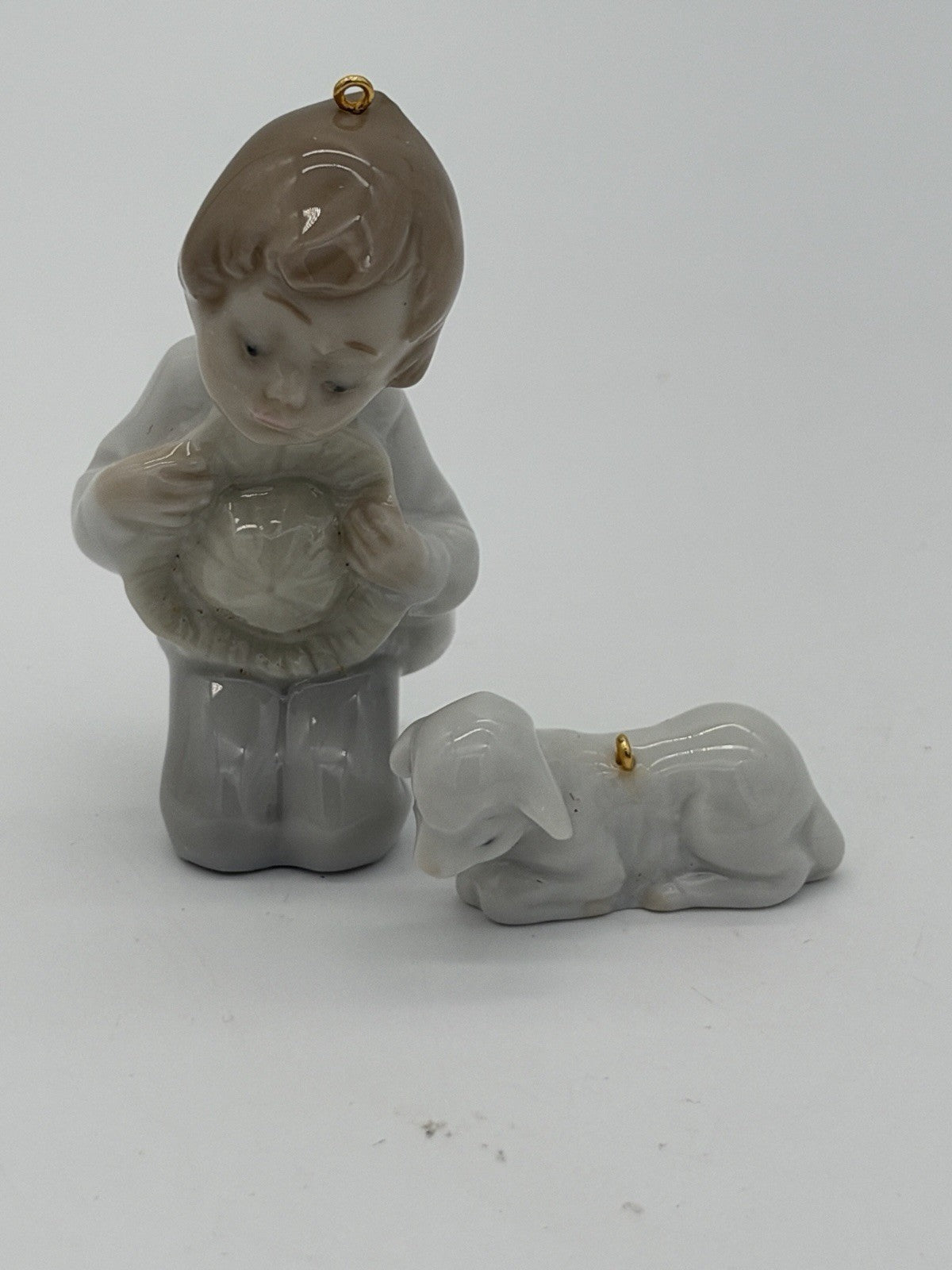 Lladro Spain Porcelain Miniature Shepherd & Sheep Christmas Ornament