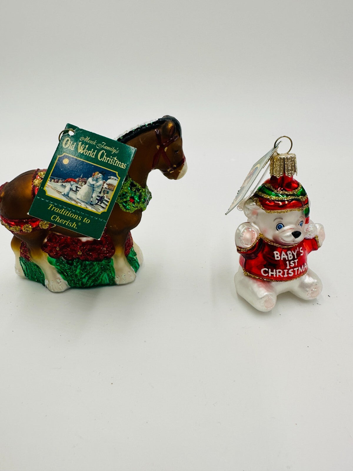 Old World Christmas Clydesdale Ornament 1st Bear 12255 Glass Blown Holiday