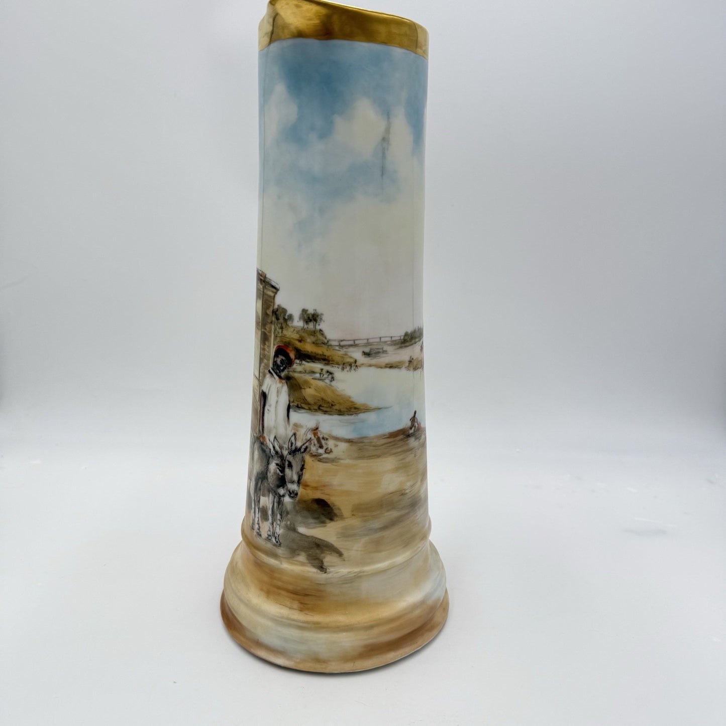 T&V Limoges France Hand Painted Pitcher Signed By Woodrow 1899 14.5” Donkey