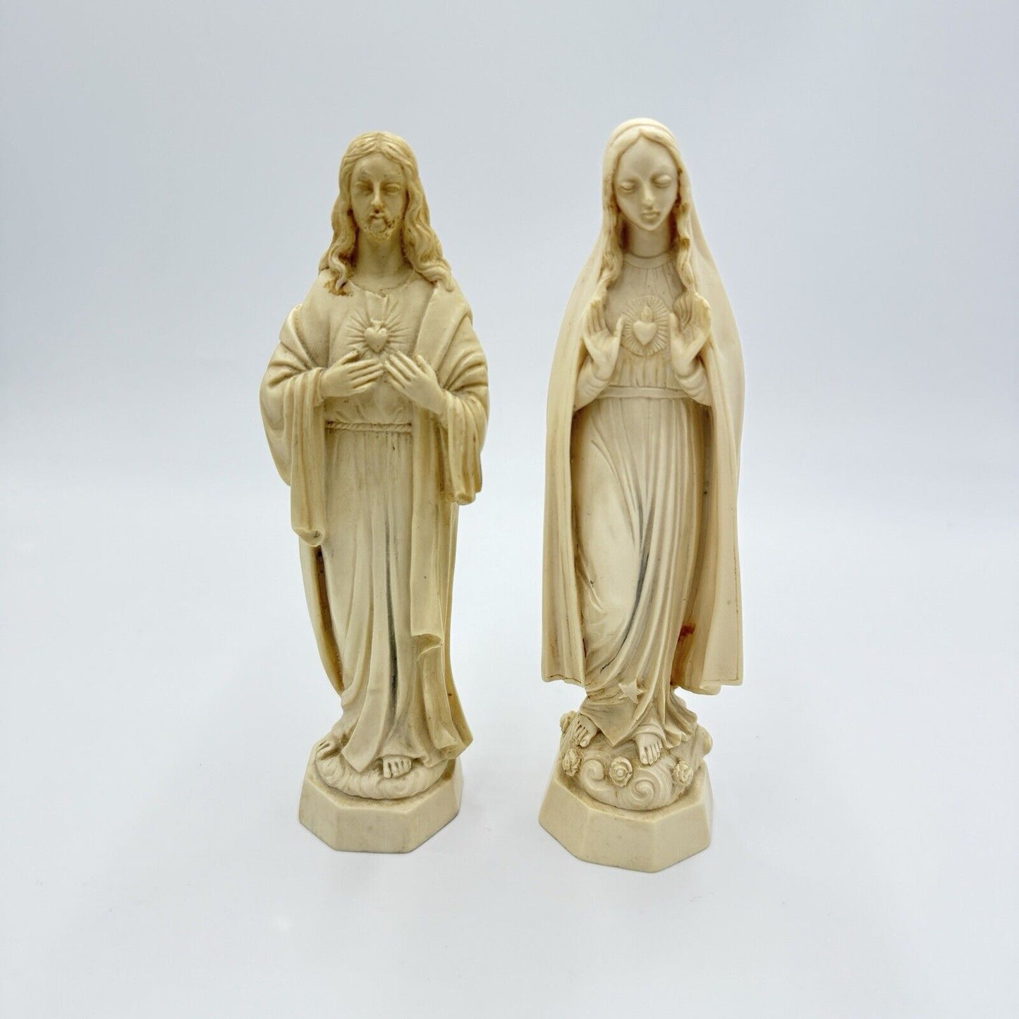 Bianchi Italy G. Ruggeri statue alabaster sacred heart Of Jesus & Mary Sculpture