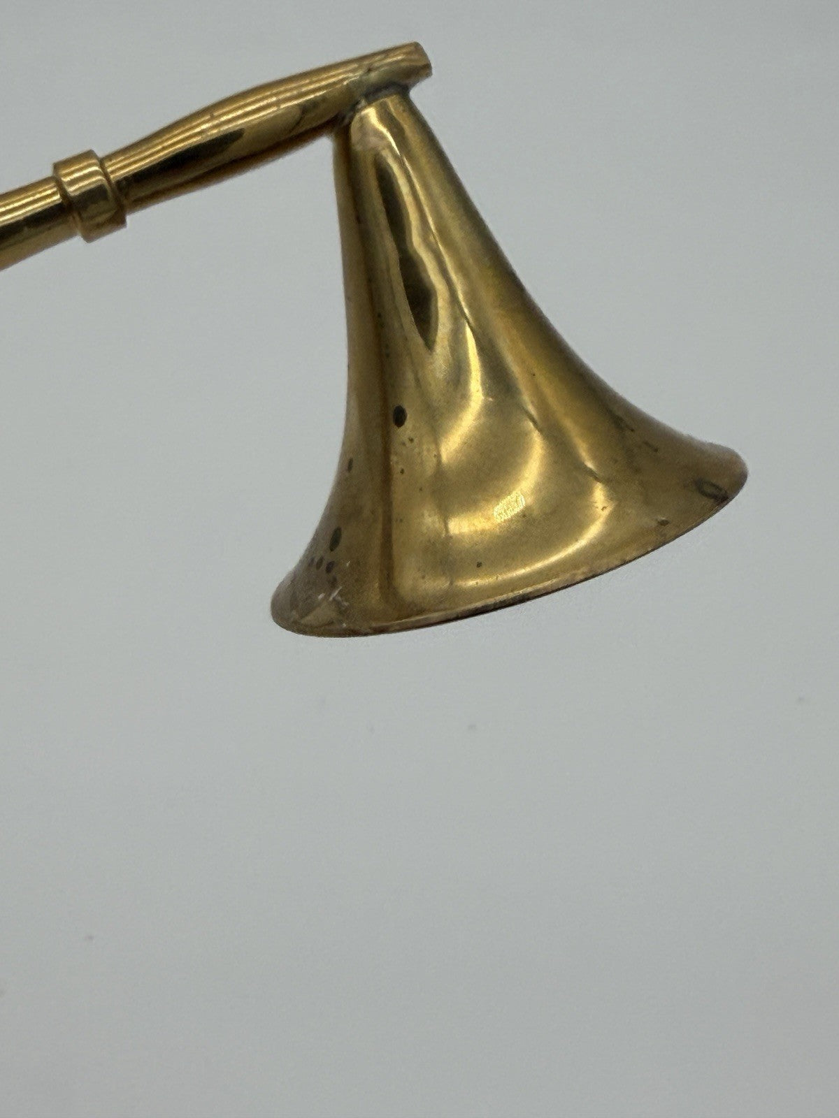 Vintage Brass /Wood Carved Handle Candle Snuffer 12” Retro Mid Century