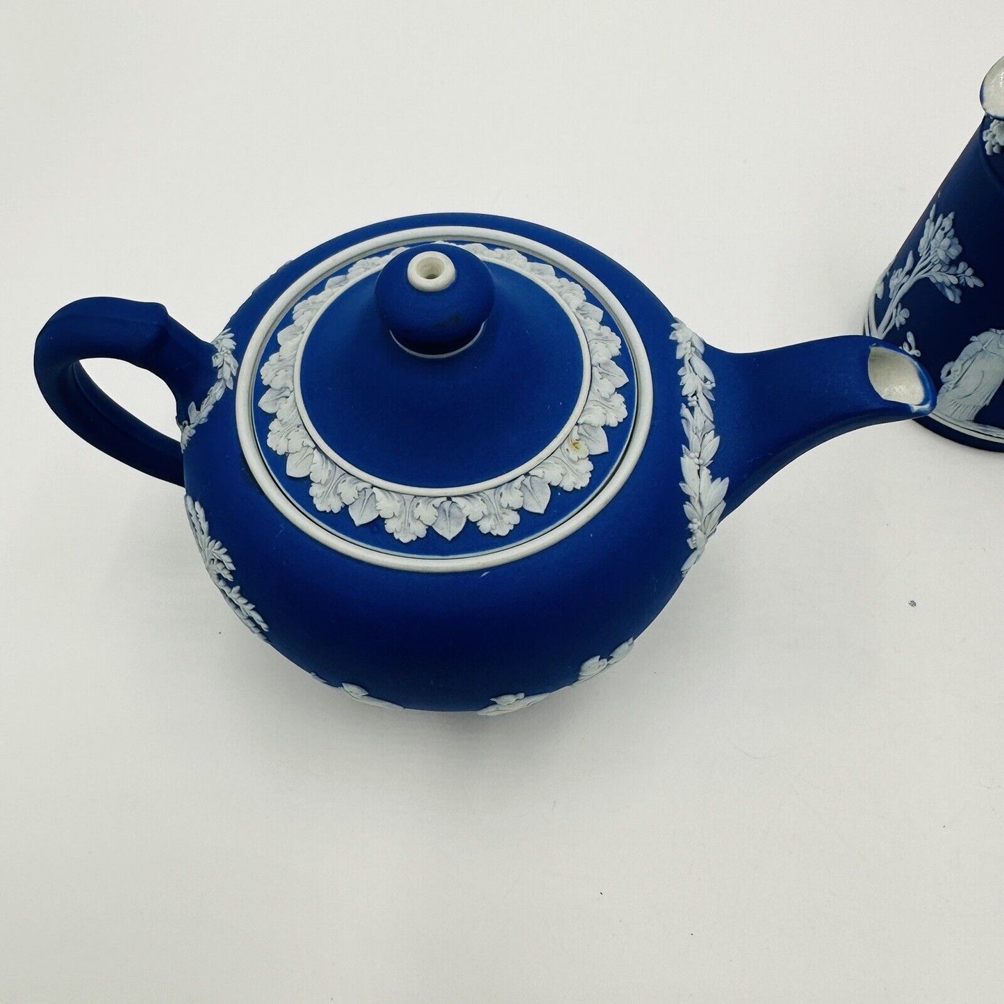 Wedgwood Teapot Sugar Bowl Pitcher Dipped Cobalt Blue #43 Set Jasperware