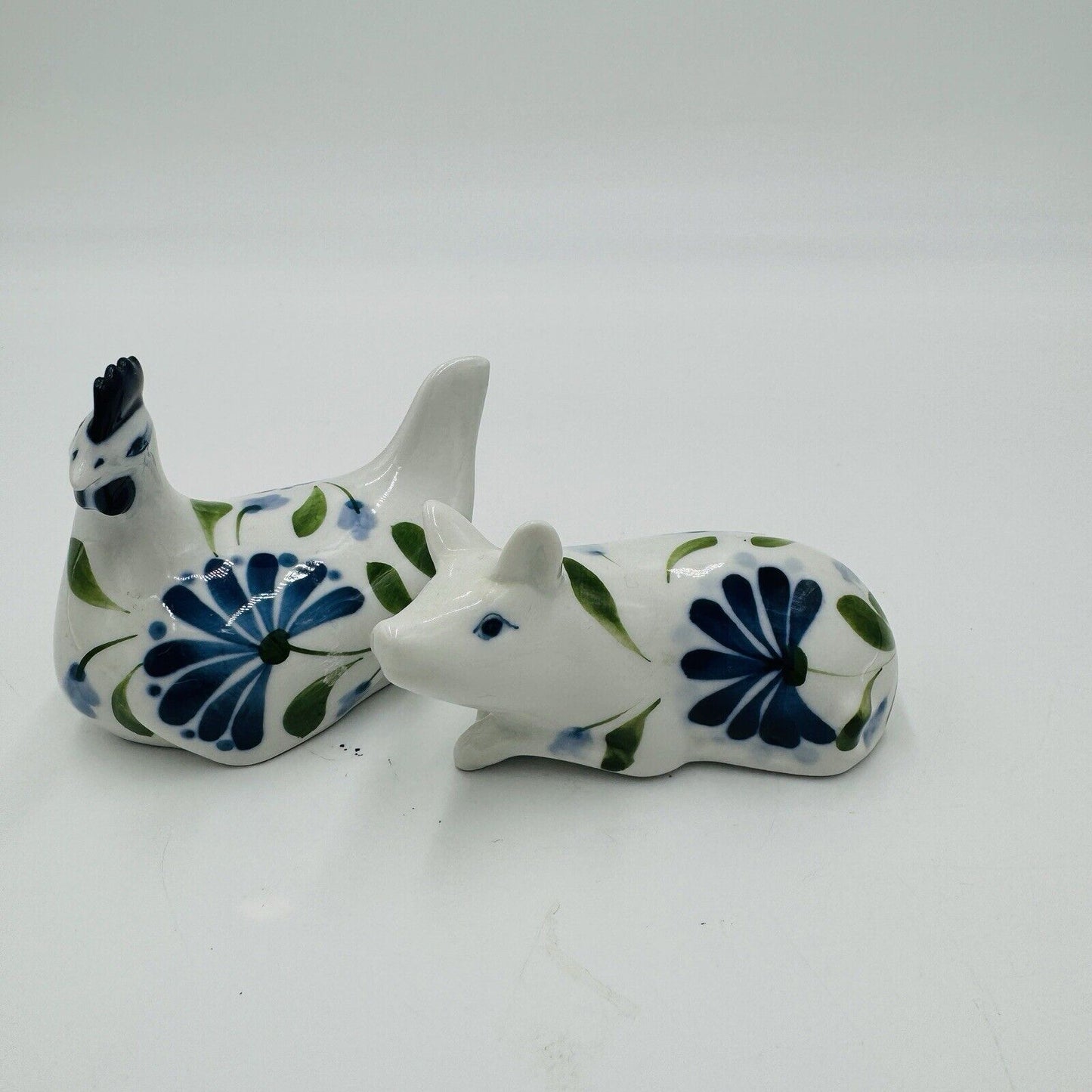 Dansk Porcelain Sage Song  Blue White Green Ceramic Pig & Chicken Figurines