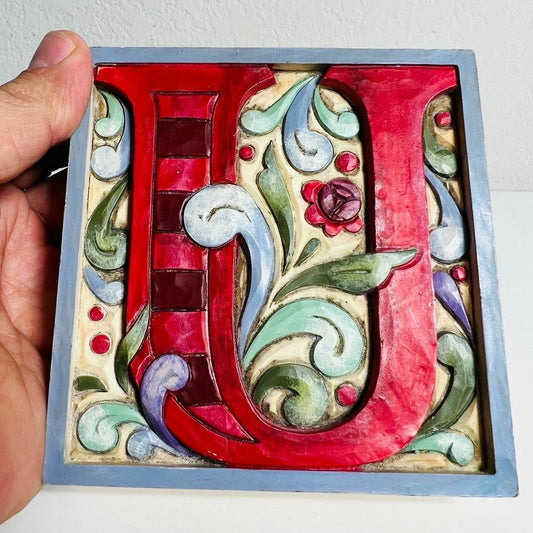 Jim Shore Square Block Monogram Family Letter "U" #4013215U Home Decor