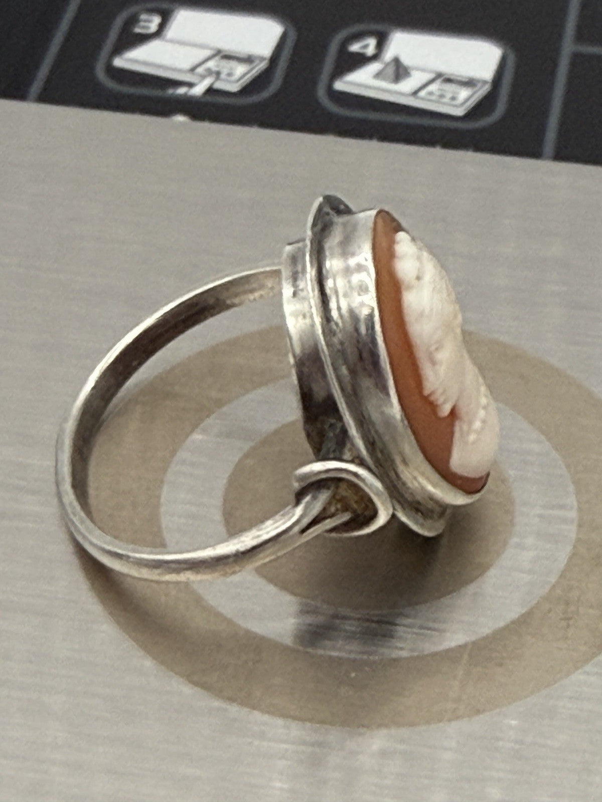 Antique Victorian Cameo Ring Silver Size 5.5 Hand-Carved Shell Design