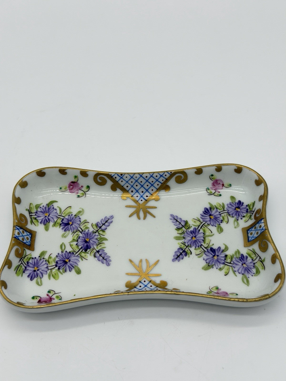 Limoges France Porcelain Hand Painted Floral Pattern Tray/dish 5”x3”