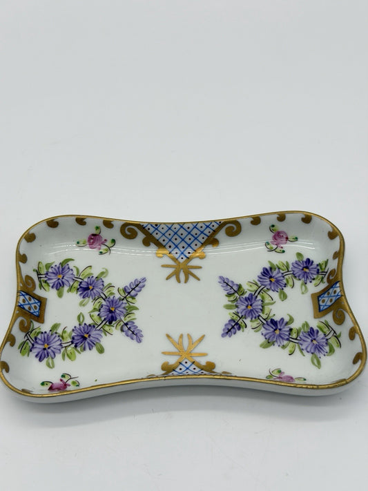 Limoges France Porcelain Hand Painted Floral Pattern Tray/dish 5”x3”