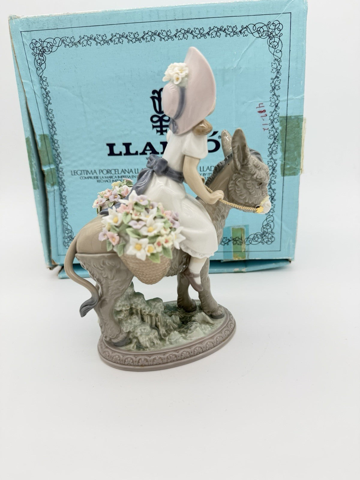 LLADRO Spain Porcelain Look At Me Girl On Donkey Figurine (missing Flowers)