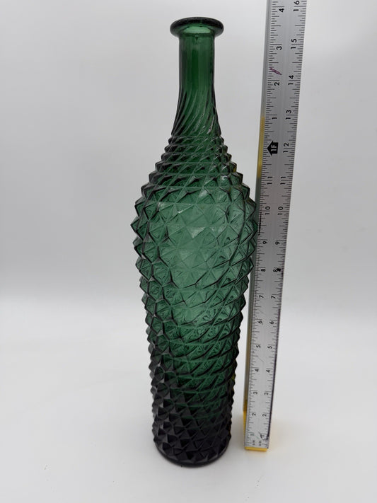 Vintage MCM Empoli Italy Diamond Cut Point Green Genie Bottle 16"H No Stopper