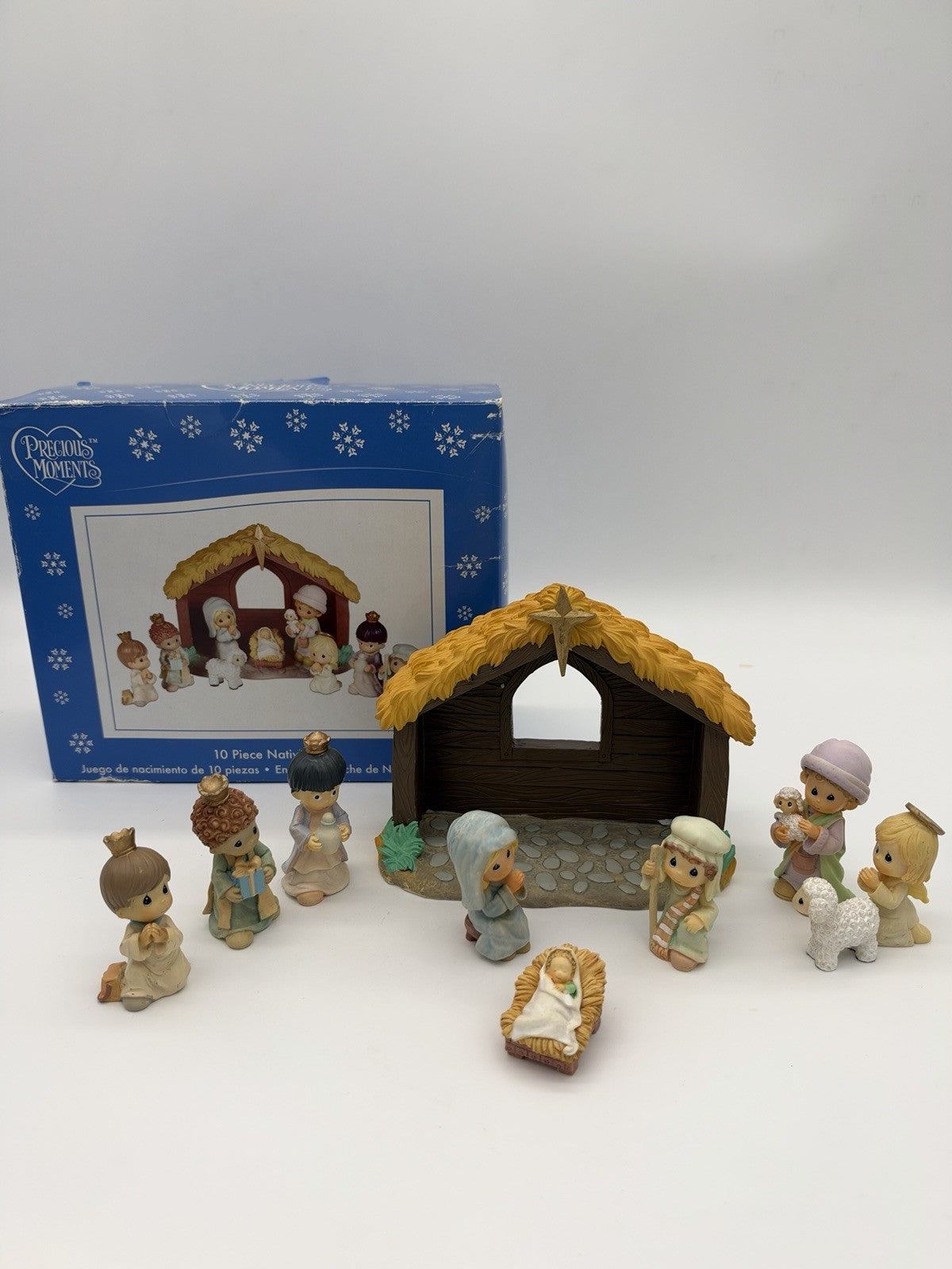 Precious Moments Nativity 10 PCs Christmas 2007 Vintage Resin Mini Figurines Box