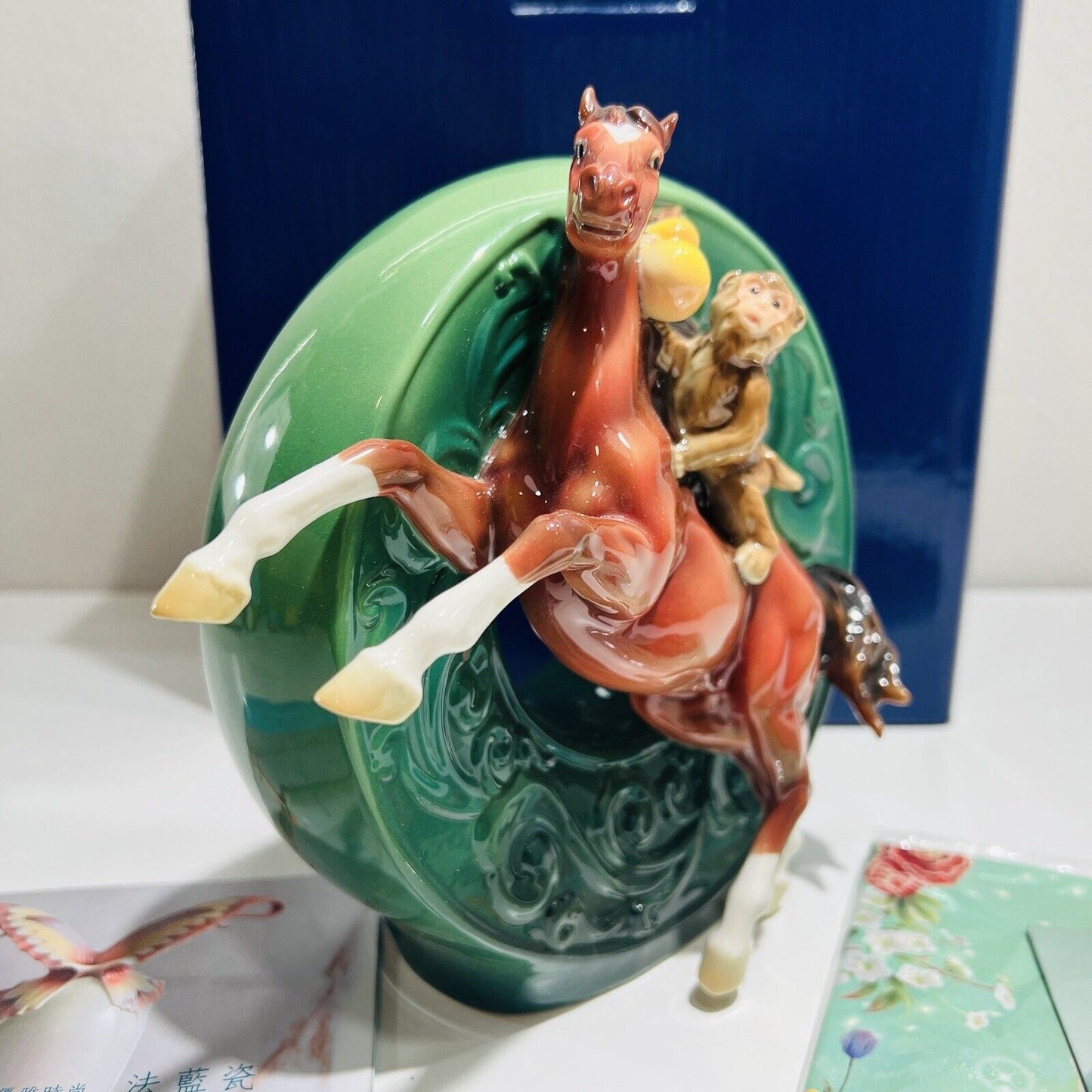 Franz Porcelain Horse Figurine Monkey Riding Hand Painted COA Box Rare