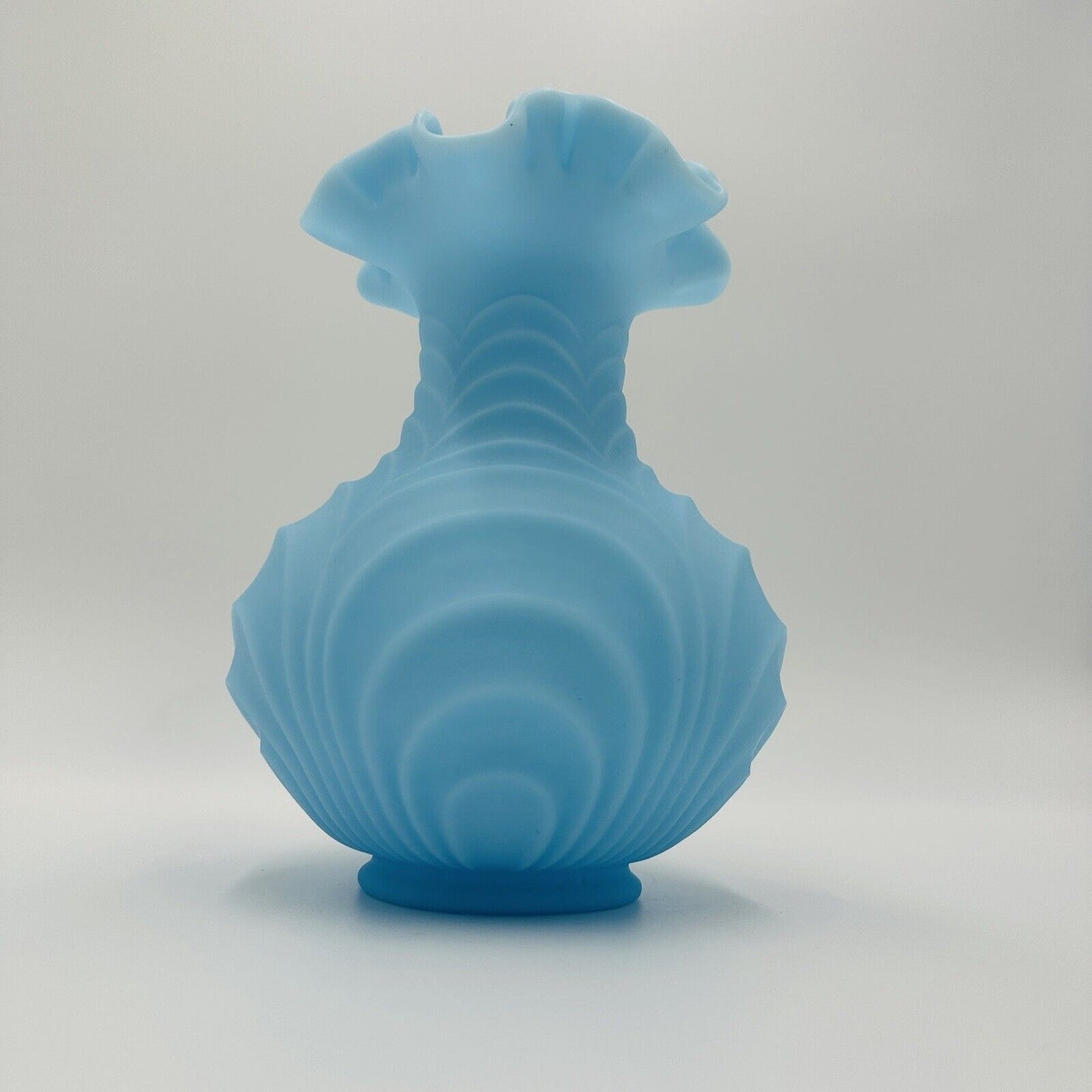 Fenton Vase Powder Blue Drapery Style Ruffled Satin Glass Top Large Vintage