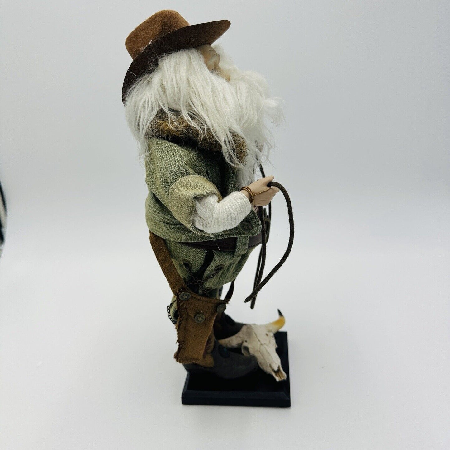 Santa Doll Figurine Western Cowboy 13" Rope Boots Hat Denim Leather Rare Vintage