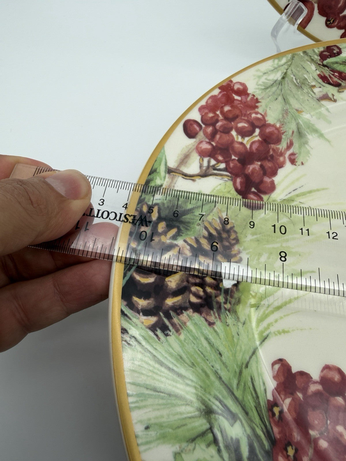 Botanical Wreath Williams Sonoma Dinner Plates 10.5” Red Berries & Pinecones 4