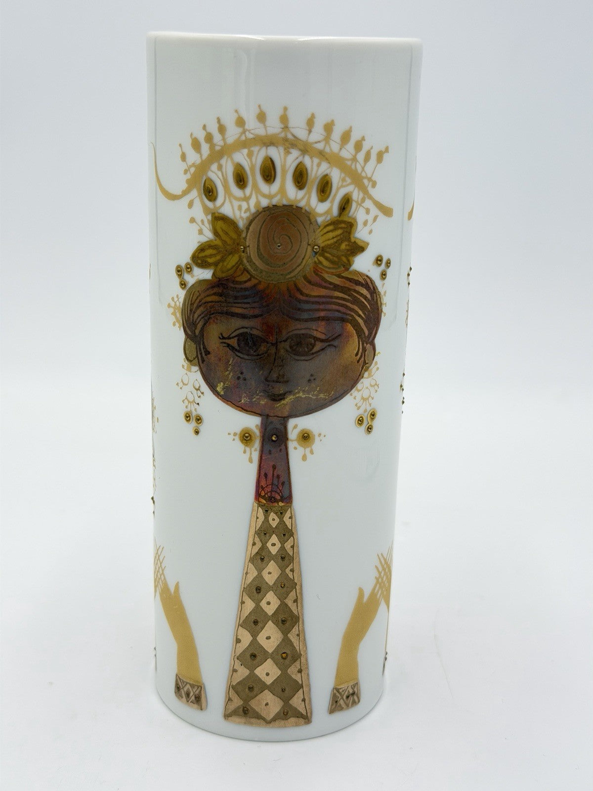 Rosenthal Studio Line Porcelain Bjorn Wiinblad Quatre Couleurs Cylinder Vase 6”H