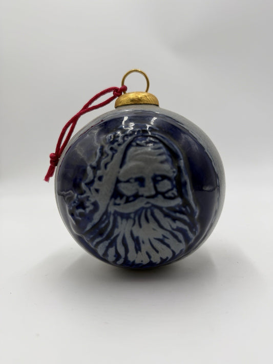 Rowe Pottery Works Ornament 1997 Salt Glaze Father Christmas Santa Ball Blue Vtg