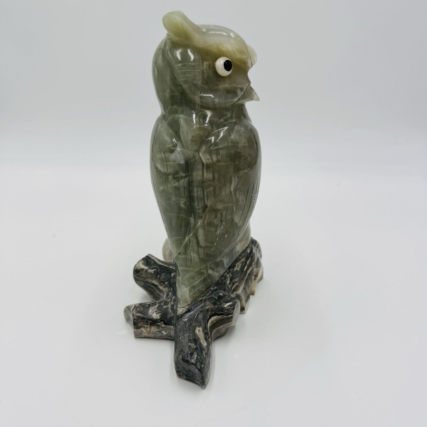 Alabaster Owl Sculpture Figurine Bird 8in Italy Marble Large Vintage Hand Carved