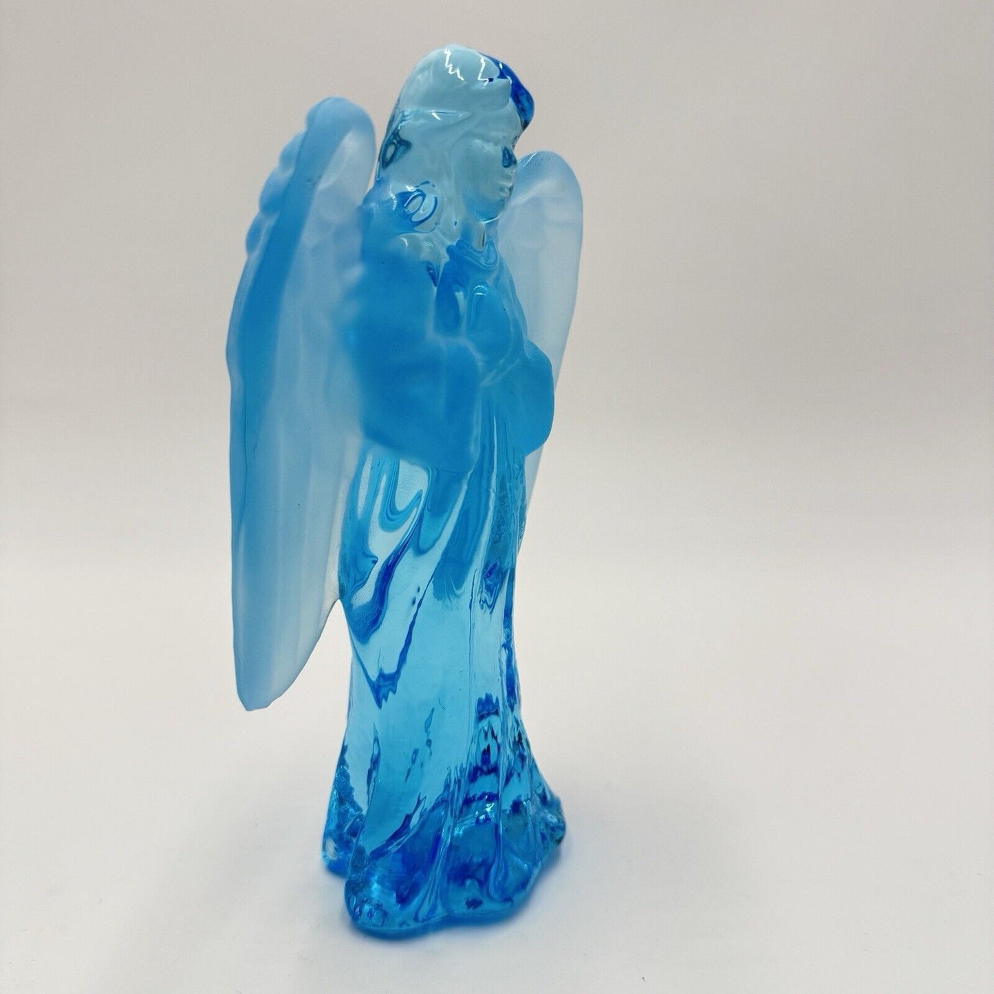 MCM Art Glass Blue Frosted Two Tones Angel Figurines 6”