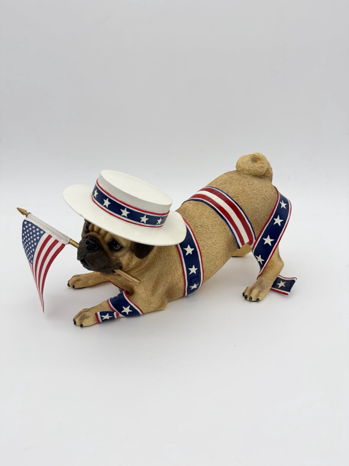 Rare Danbury Mint Patriotic Pug Dog Figurine 10” American Flag Resin Painted