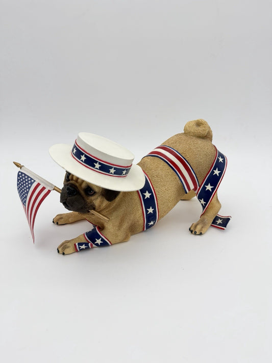 Rare Danbury Mint Patriotic Pug Dog Figurine 10” American Flag Resin Painted