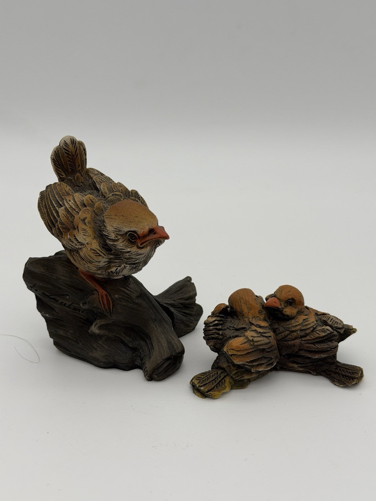 Faro A. Lucchesi Sparrow Figurine Italy Hand Painted Resin Bird 2.5" Set of 2