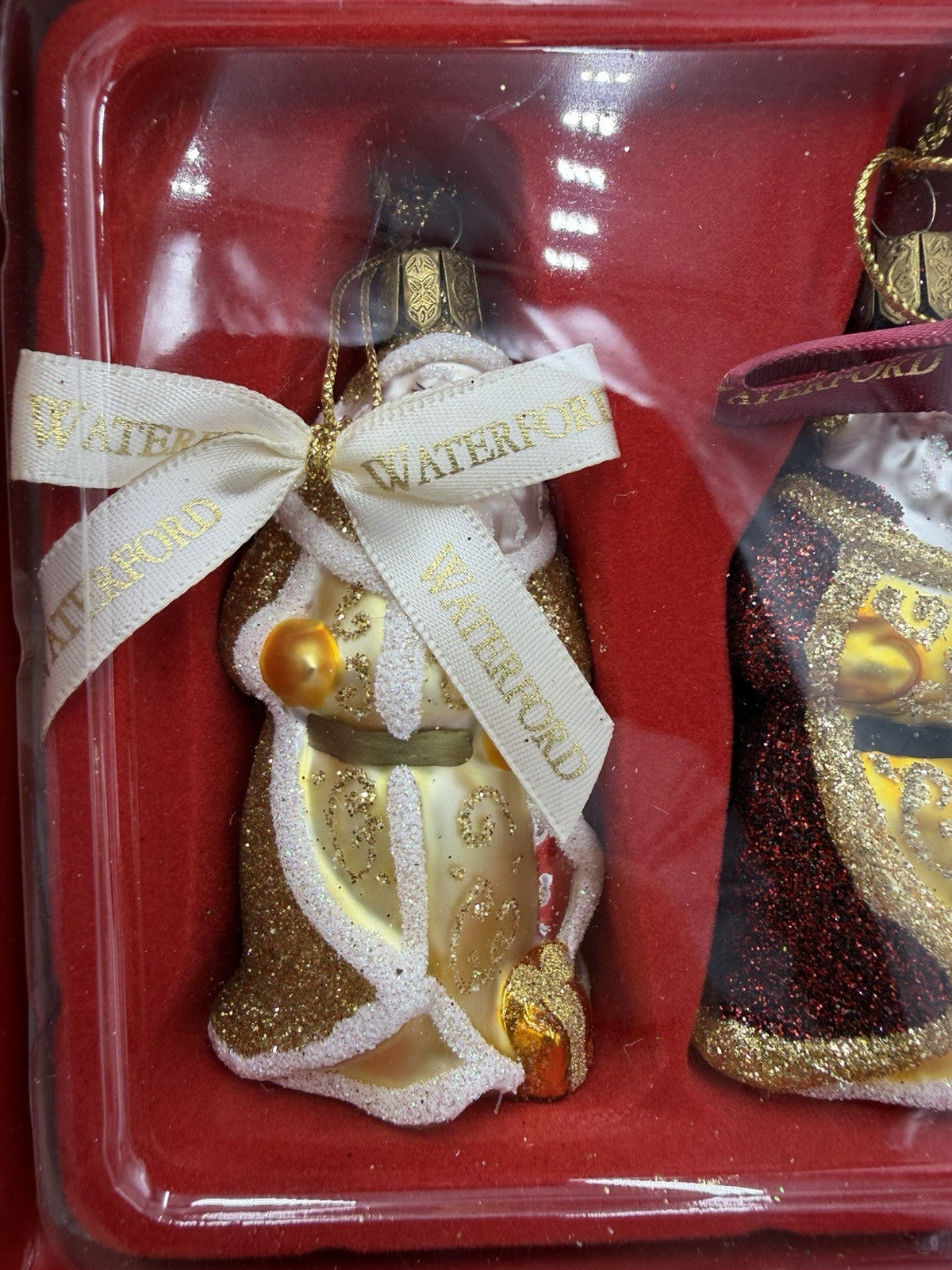 Waterford Holiday Heirlooms Art Glass Santa Christmas Ornaments 3.5”H Set 3 Pcs