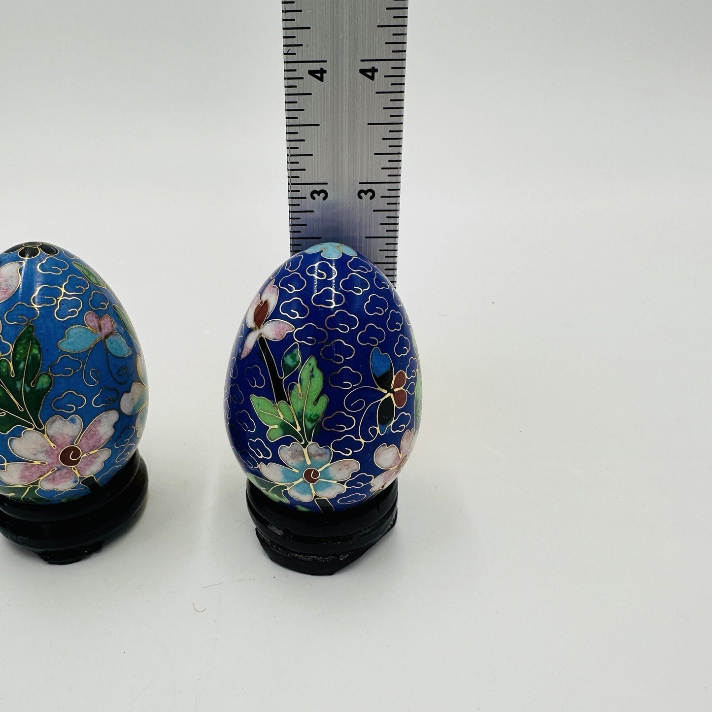 Cloisonné Chinese Easter Eggs Enamel Floral Butterfly Set Set of 3 Vintage
