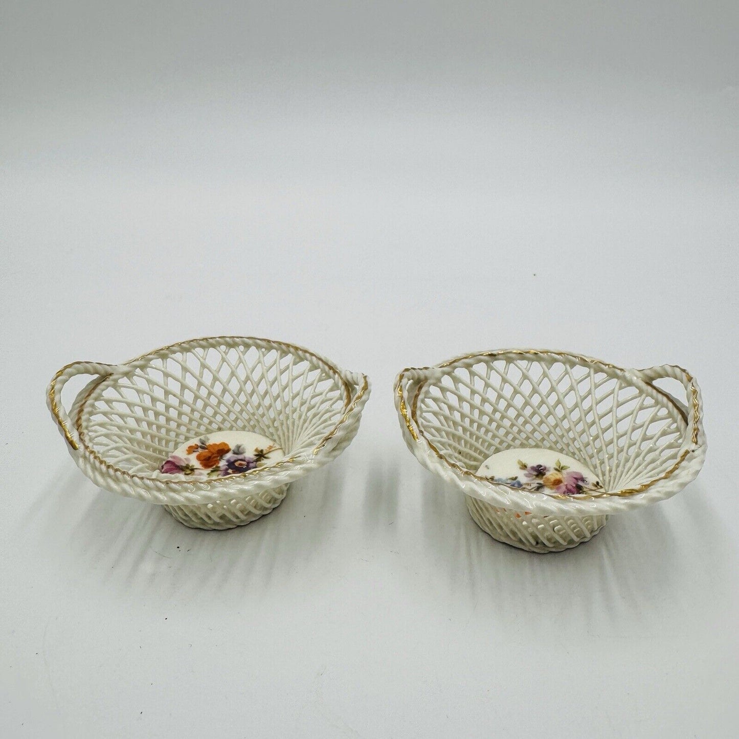 Dresden Germany Porcelain Floral Baskets Miniatures Painted Vintage