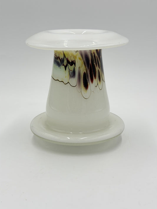 Michael Meilahn Studio art glass vase 1977 signed white drip design Vintage