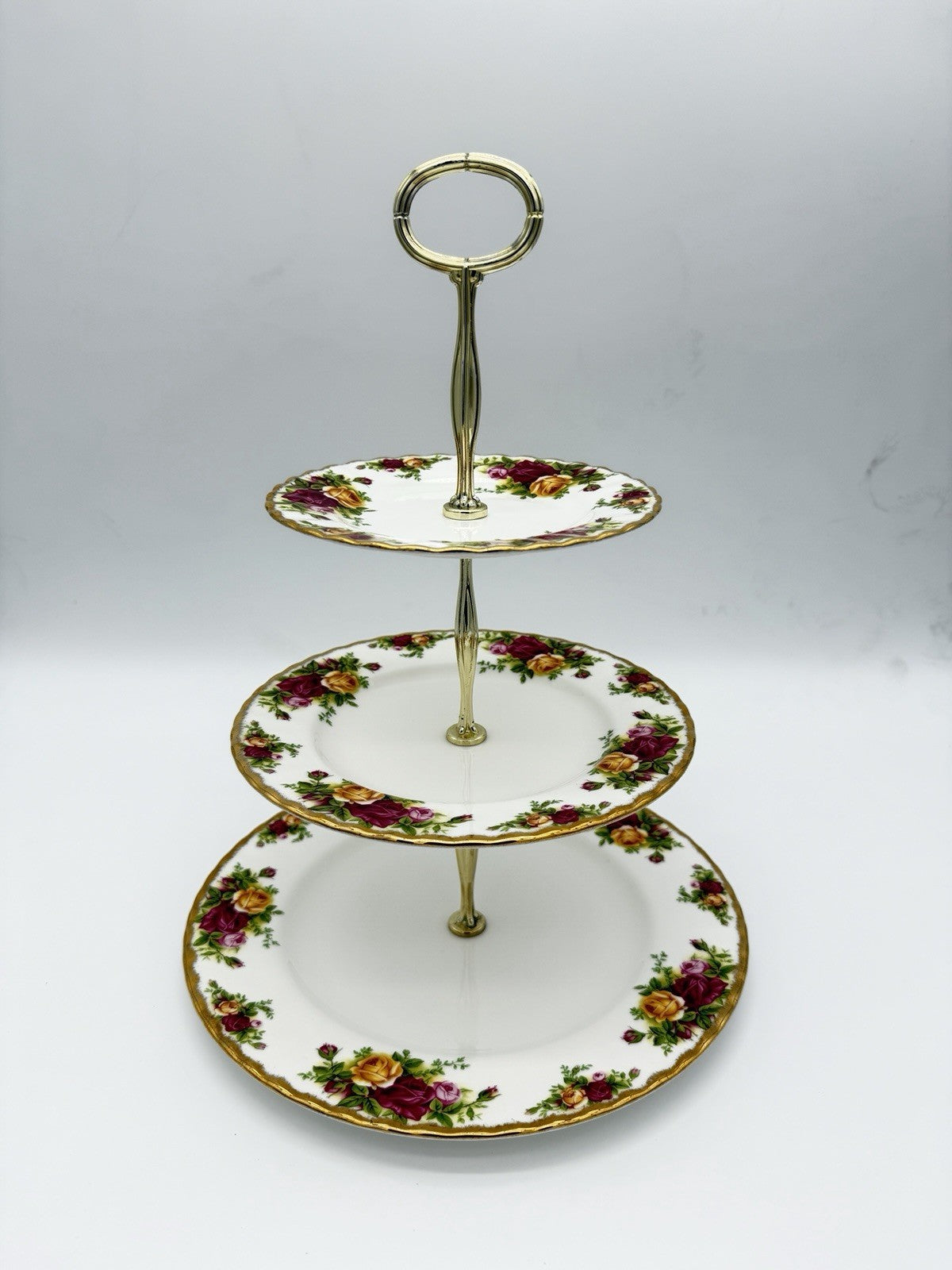 Royal Albert 3 Tier Old Country Roses England Dessert Stand Porcelain 13”vintage