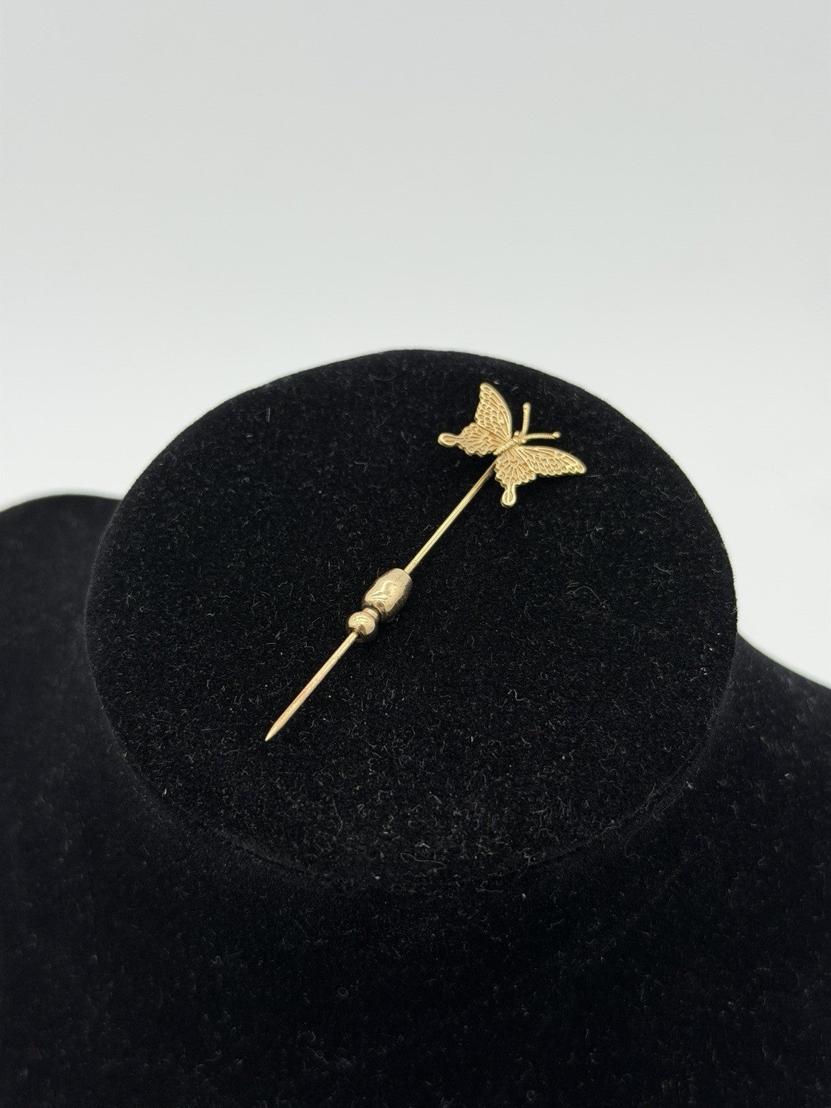 14K Solid Yellow Gold Signed B.A BALLOU B.A.B  BUTTERFLY Hat Stick Pin Vtg 1.8g