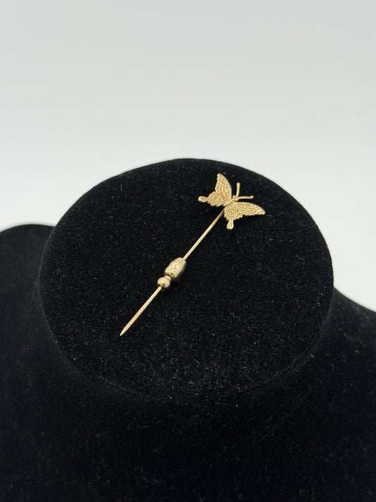 14K Solid Yellow Gold Signed B.A BALLOU B.A.B  BUTTERFLY Hat Stick Pin Vtg 1.8g