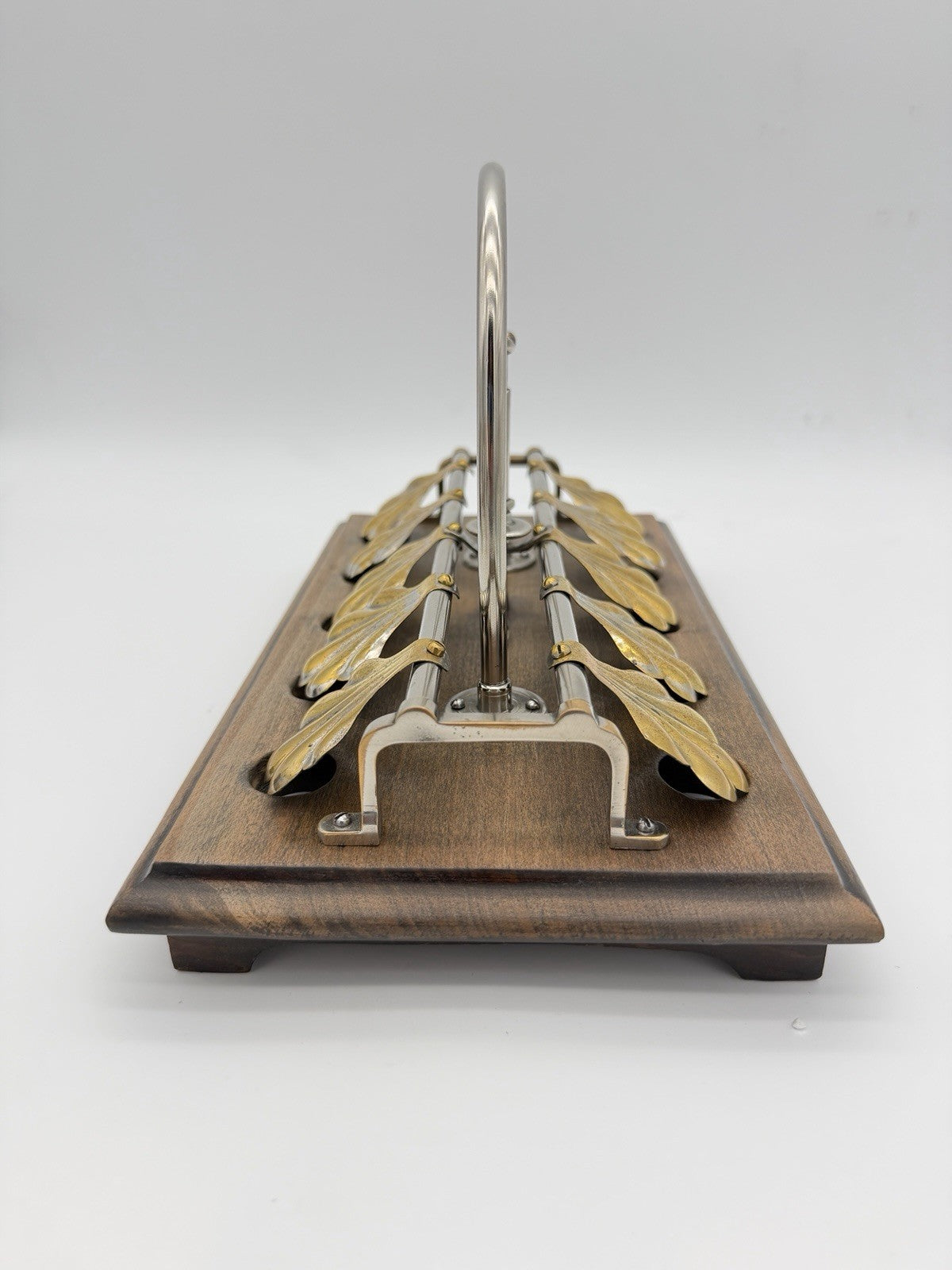 Antique English egg boiling rack & breakfast server Ginkgo Leaf Spring Clips
